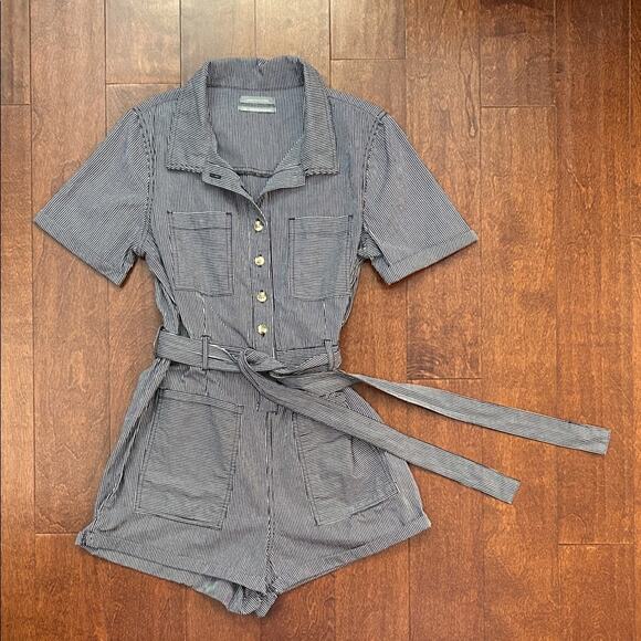 Urban Outfitters Carmen Black and White Conductor Striped Romper, Size Large - Picture 4 of 16